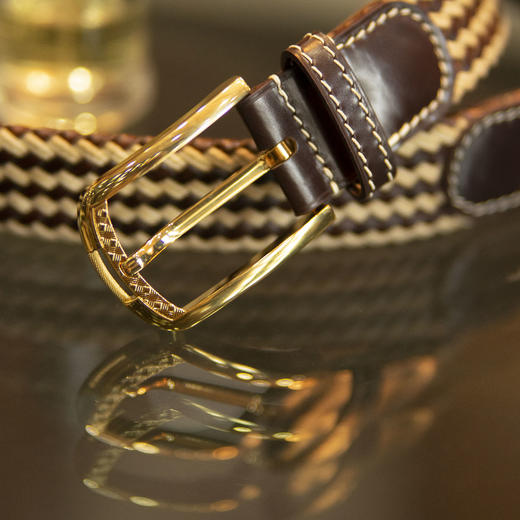 奢华风格：男士苎麻小牛皮混合编织时尚休闲裤皮带 商品图3