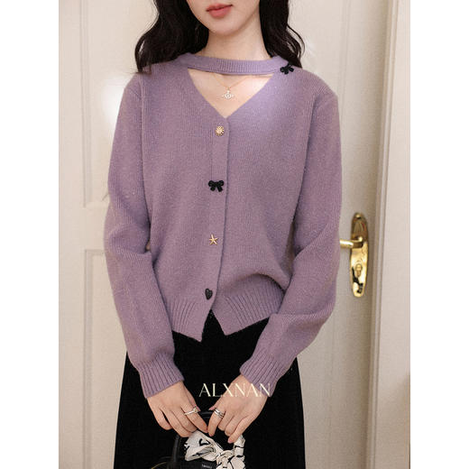 鹿向南「芋柔织心」高级紫色毛衣女秋冬设计感洋气慵懒针织衫上衣 商品图3