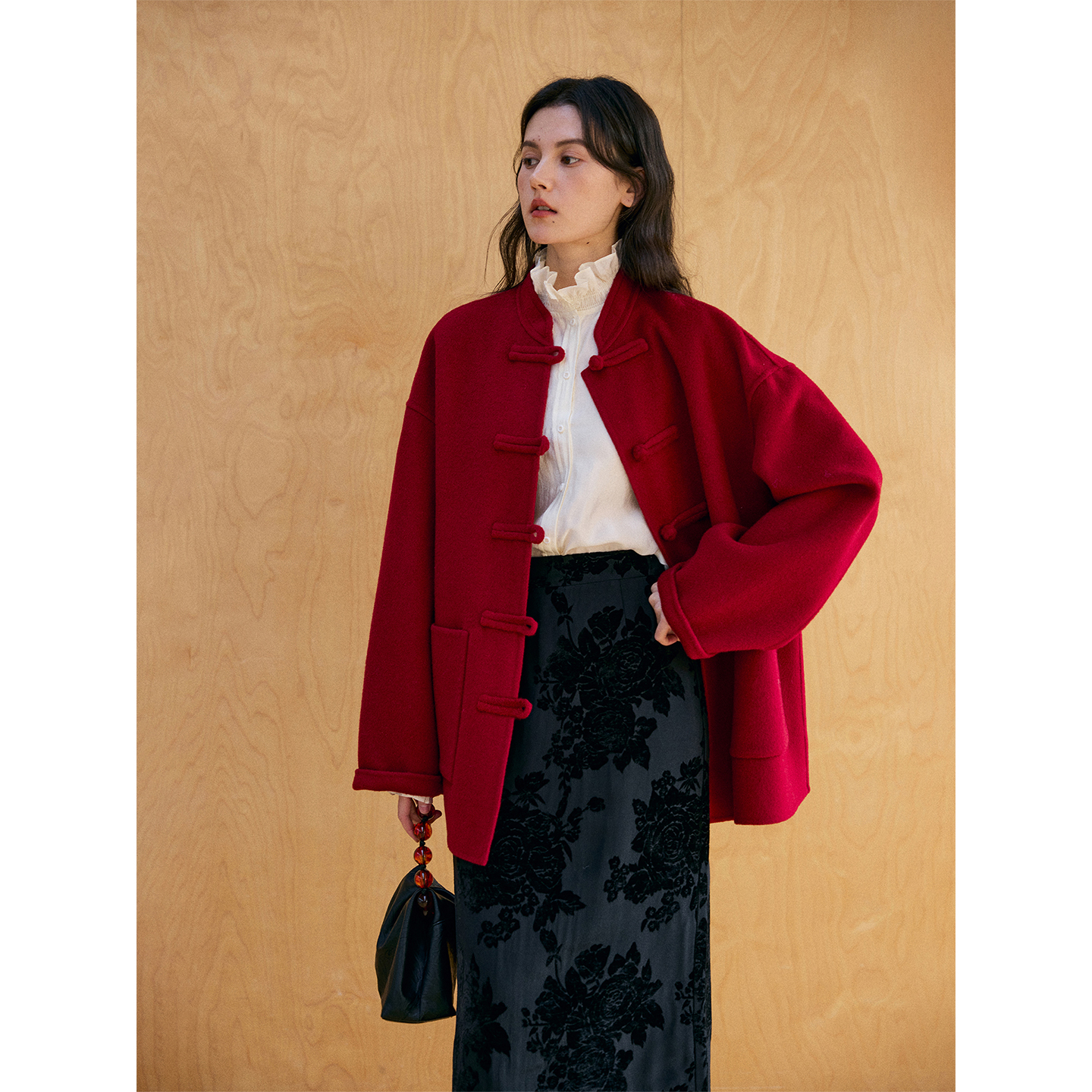 HeyDress新中式宽松立领毛呢外套