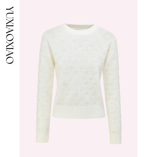 余潇潇【初雪老花】轻奢格调羊绒羊毛莱赛尔纤维圆领收口羊毛衫 商品图0