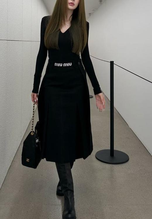 女款刺绣高腰中长百褶半裙he017 商品图3