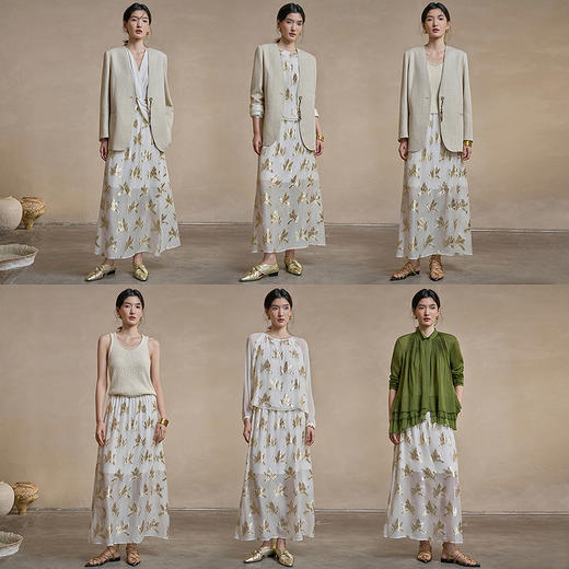 【林栖设计小店】花影鎏光|米白色半身裙抽褶宽松显瘦2026早春新款裙子女1961088 商品图2