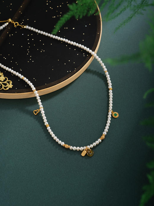 子佩集【福禄纳财】银S925珍珠项链【QNX0011】3mm珠纳福绿松石镀金葫芦2512 商品图1