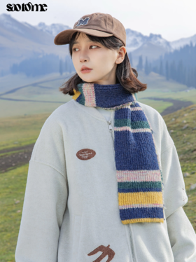 早乙女惠子saotome/STMWJ244514/油画条纹马海毛条纹提花围巾