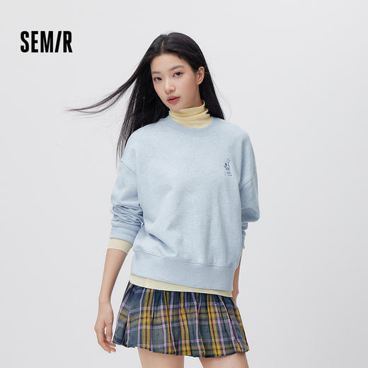 森马迪士尼合作系列卫衣女春季刺绣oversize分割打底衫潮流套头衫 商品图1