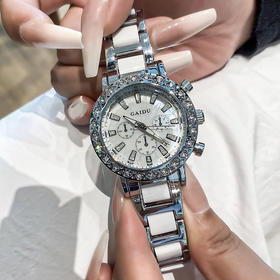 【百搭轻奢❗️水钻环绕镶嵌手表】送给自己一个礼物，时尚女士手表防水夜光贝母石英女表圆形镶钻日历陶瓷腕表七夕情人节礼物新年年