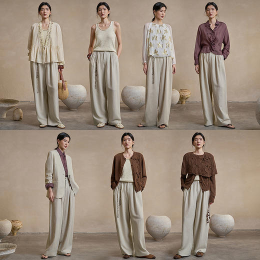 【林栖设计小店】手工层褶|阔腿裤钉珠百搭宽松显瘦2026早春新款长裤子女1961084 商品图2