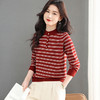 FCY YD8111妈妈装针织衫宽松保暖长袖条纹毛衣显瘦半高领上衣 商品缩略图3