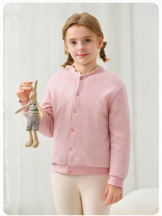 607细条纹压小熊立体标羊毛填充三层棉袄 商品图1