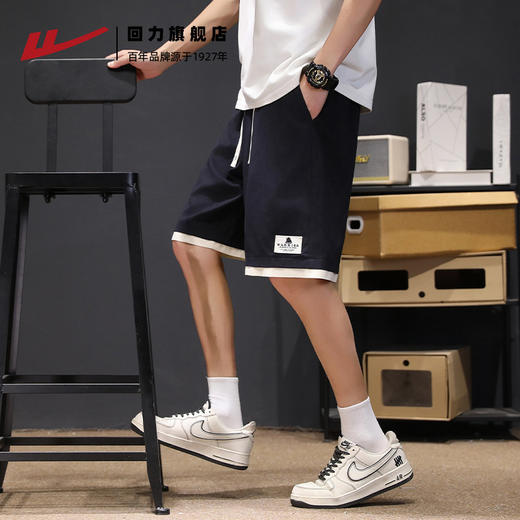 回力短裤男2025夏季新款假两件裤子美式潮牌休闲宽松黑色五分裤薄 商品图2
