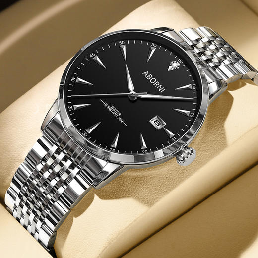 【简约格调❗️亚铂尼男士手表】简约时尚大三针，搭配条钉刻度，强效夜光效果，立体质感，有型有范，石英表防水商务实心钢带手表男QQ情人节礼物男女朋友 商品图2