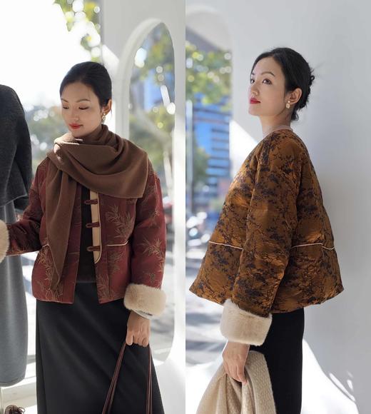 545227新中式圆领袖口水貂鹅绒服 商品图1