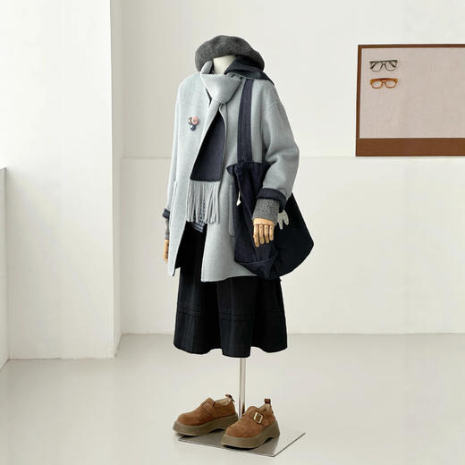 【墨青叠韵】2025高级百搭双面穿撞色小个子通勤气质羊毛大衣！ 商品图0