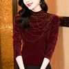 KQL E37M2971洋气百搭高领纯色烫钻丝绒长袖打底衫修身显瘦T恤 商品缩略图4