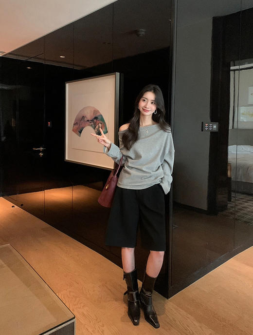 直发【JS3693219】高腰加厚醋酸羊毛A字五分西装短裤靴裤（配腰带） 商品图2