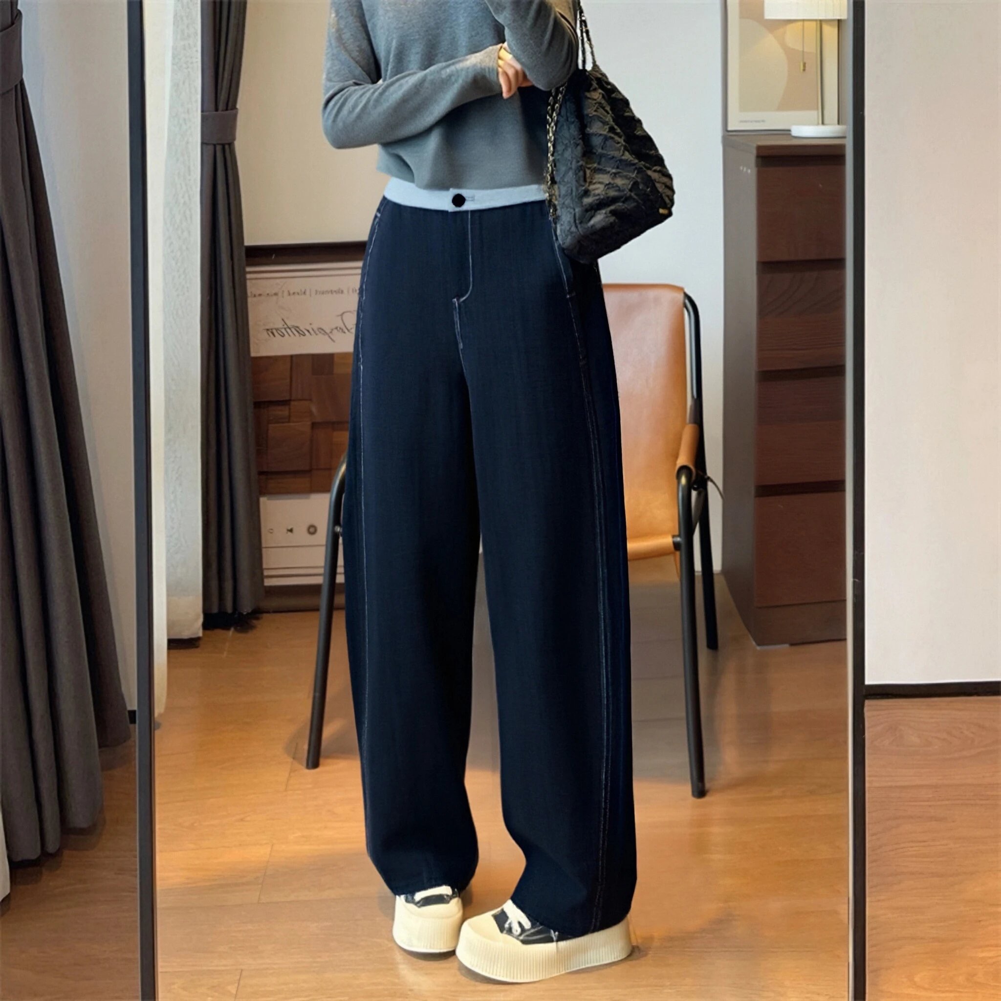 直发【3164】TH同款 加绒弯刀裤 水洗明线 自然垂坠弧度 修饰腿型