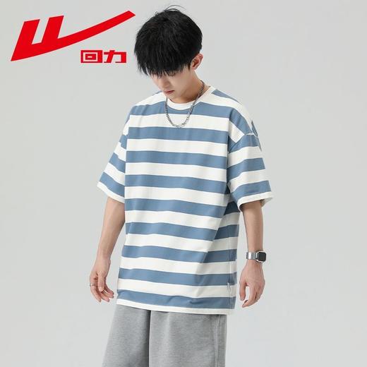 回力条纹t恤男短袖新款潮流男士宽松半袖美式圆领短袖男夏季 商品图5