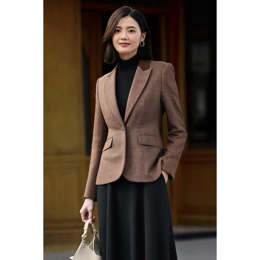 剩S/M/L/XL/XXL 米思阳2025冬新款简约通勤OL精剪羊毛混纺一粒扣西装外套女5715 商品图0