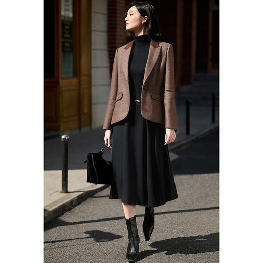 剩S/M/L/XL/XXL 米思阳2025冬新款简约通勤OL精剪羊毛混纺一粒扣西装外套女5715 商品图2