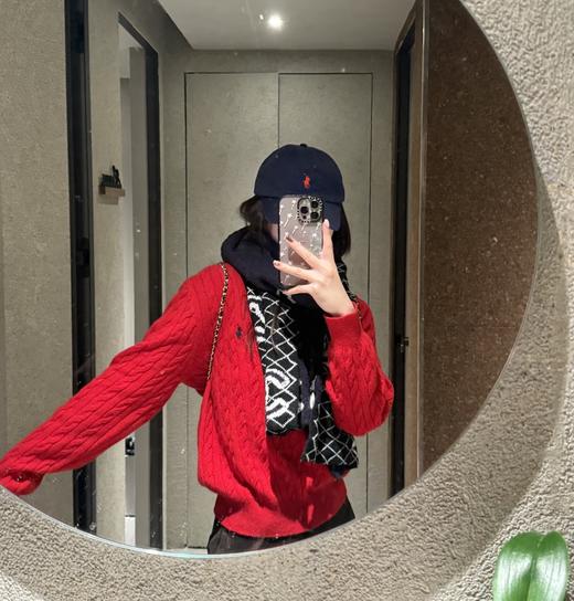 𝐑𝐋拉夫招财红一见钟情圆领开衫拧花百搭毛衫 商品图4