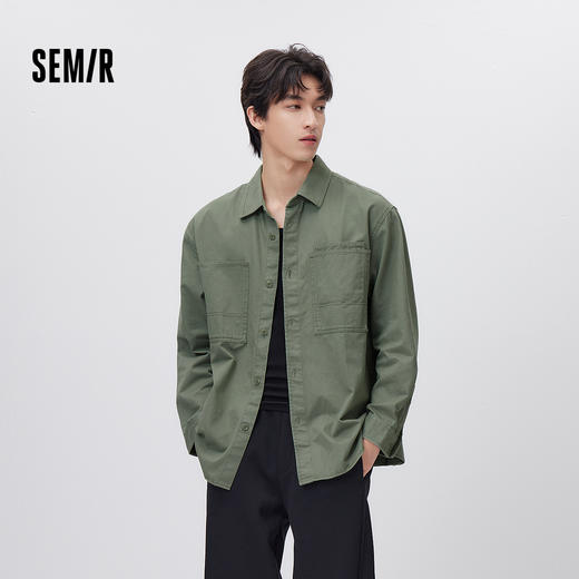 森马长袖衬衫男春季纯棉斜纹工装衬衣宽松翻领磨毛衣外套通勤休闲 商品图1