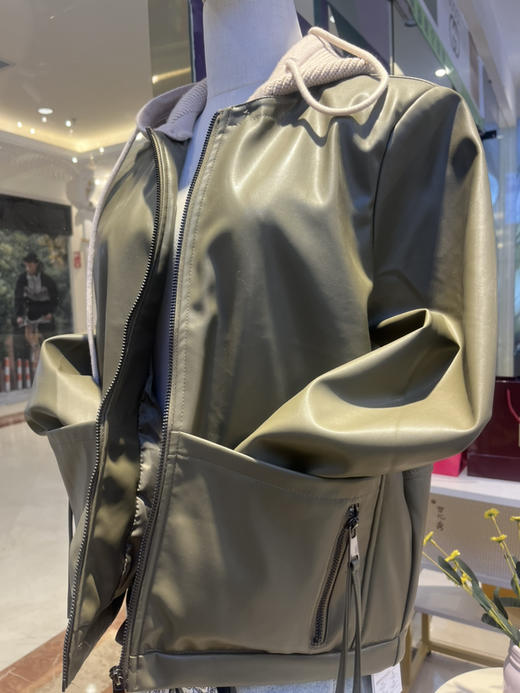 【岁末秒杀】真皮皮衣带帽/咖色/摩卡绿/仅2件 商品图0