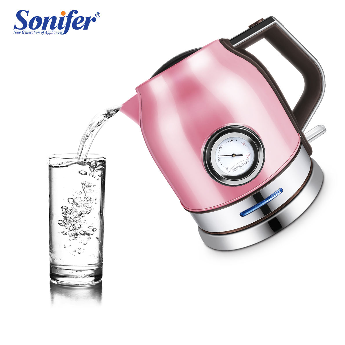 欧洲Sonifer SF-2046 复古电水壶 食品级304不锈钢1.8L带温度计 自动断电 防干烧保护