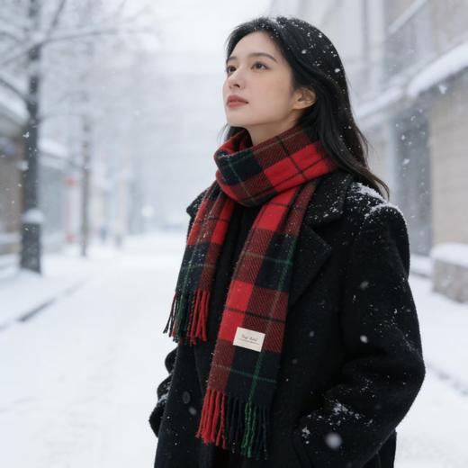 新年安可拉红格子仿羊绒围巾冬季氛围感百搭羊绒手感围脖保暖披肩男女 商品图4