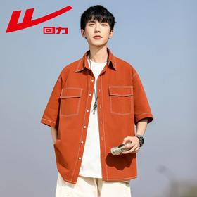 回力衬衫短袖男士夏季新款纯棉美式复古工装休闲宽松外穿上衣