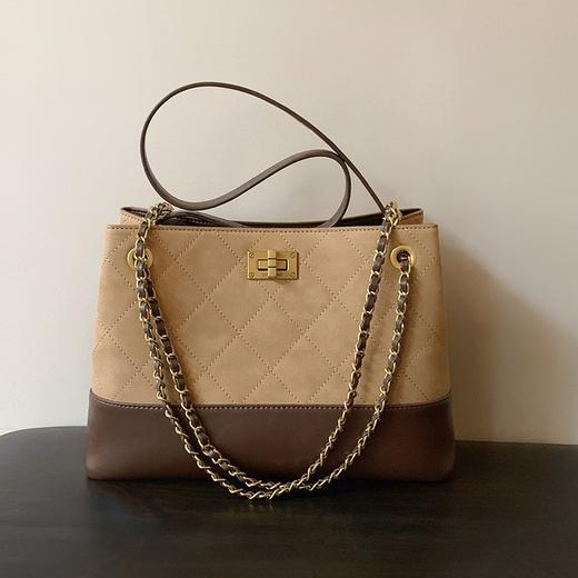 【圣诞新年回馈】枫絮秋阳托特包！2025女秋冬麂皮小众菱格链条单肩斜挎包！ 商品图0