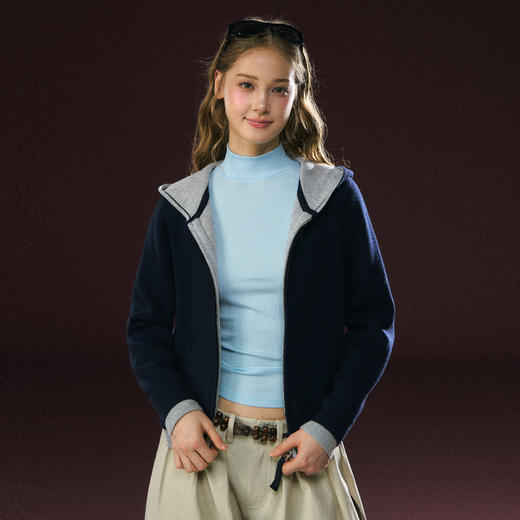 Ariseism 美式复古设计感连帽拉链开衫毛衣女秋冬新款上衣 商品图2