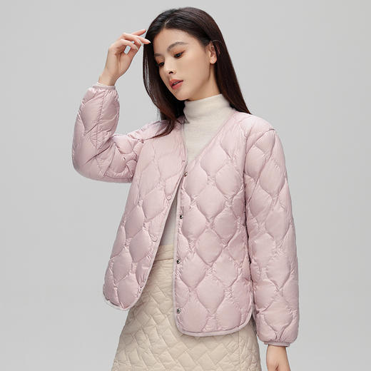 LUCKY DEER/幸运鹿秋冬女款时尚羽绒服V领开衫保暖羽绒外套 商品图1