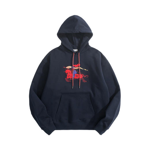 中性款马年绒棉刺绣连帽卫衣he007 商品图0