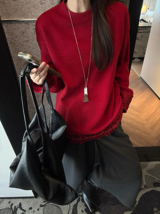 新面料羽花绒软糯糯蕾丝拼接随身打底衫 商品图5