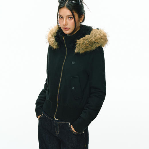 Ariseism 美式复古设计感连帽可拆卸毛领卫衣外套女秋冬新款 商品图1