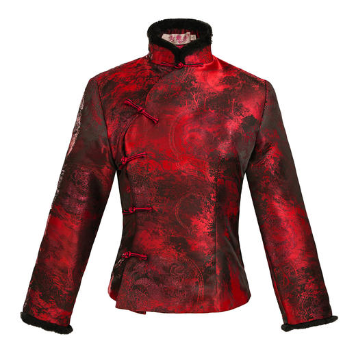 【年轮】冬装毛领夹棉加厚保暖过年喜庆唐装棉袄上衣T25134 商品图4