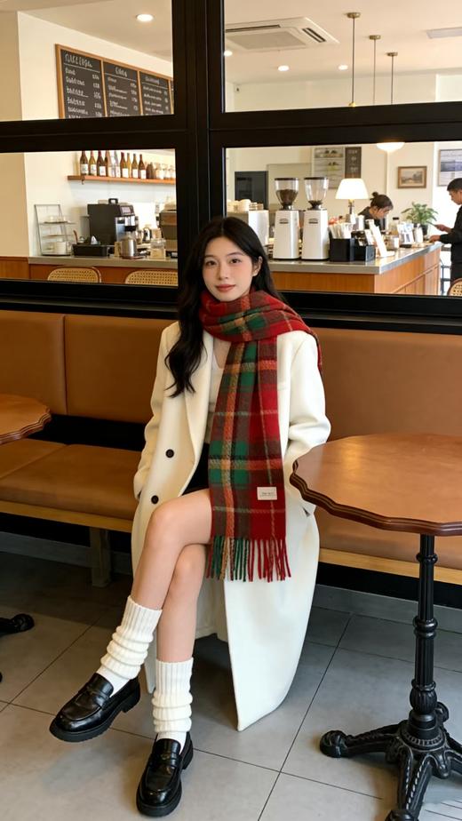 新年安可拉红格子仿羊绒围巾冬季氛围感百搭羊绒手感围脖保暖披肩男女 商品图5