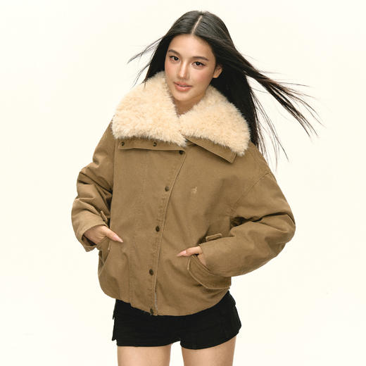Ariseism 美式复古仿羊羔毛大翻领加厚保暖外套女冬季新款 商品图2