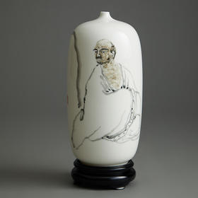 普陀山书院“禅悦”手绘白瓷梅瓶尊者系列