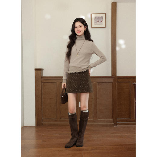 鹿向南「焦糖可颂」咖色复古波点短款半身裙女秋冬小个子高腰裙子 商品图1