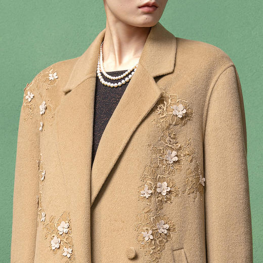 【林栖设计小店】【林栖作品】绵羊毛双面呢手工钉花蕾丝2025秋季新款大衣1953112 商品图3