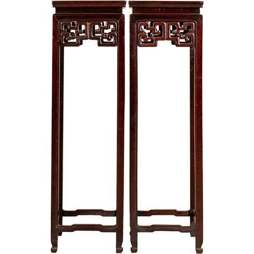 清	红木镶云石透雕拐子纹高花几（一对） 商品图5