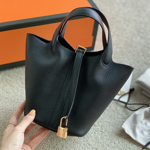 经典菜篮子头层牛皮水桶包真皮荔枝纹 商品图11