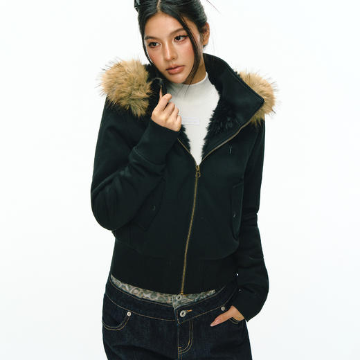 Ariseism 美式复古设计感连帽可拆卸毛领卫衣外套女秋冬新款 商品图0