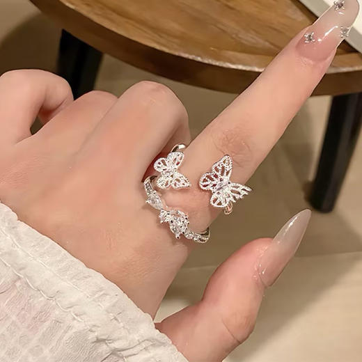 轻奢精致镂空蝴蝶镶嵌锆石灵动戒指-163493997 商品图2