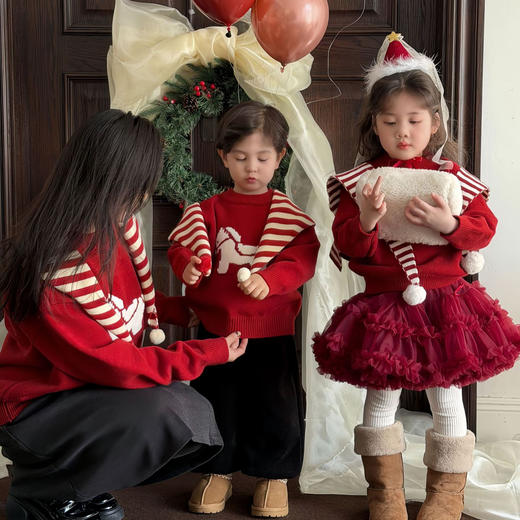 儿童毛衣两件套兄妹马上有钱冬季新款针织衫圣诞百搭新年姐弟上衣 商品图1