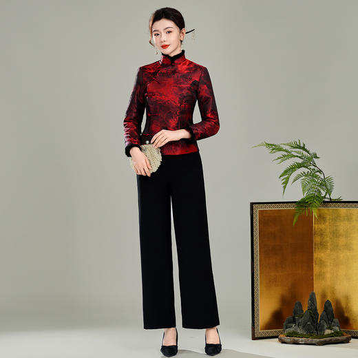 【年轮】冬装毛领夹棉加厚保暖过年喜庆唐装棉袄上衣T25134 商品图1