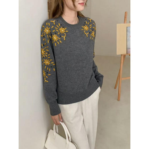 「高货rp」全新升级【铂金会员404/天猫539/差价135】(03516)洛诗琳重工手工钩花羊毛衫2025冬季圆领套头加厚针织上衣 商品图3