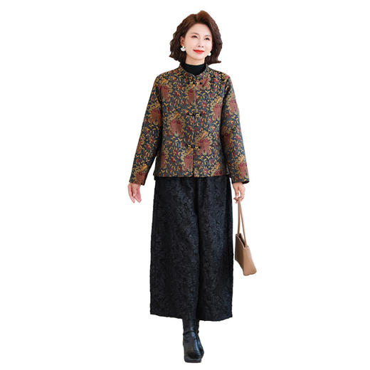 2025秋冬新款中年妈妈复古盘扣长袖宽松加厚外套阔腿裤两件套 商品图4