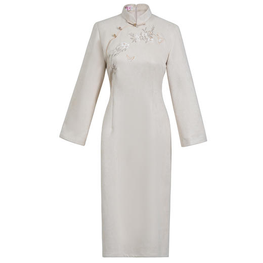 【花雅】秋冬装麂皮绒绣花改良中国风旗袍连衣裙T25132 商品图4